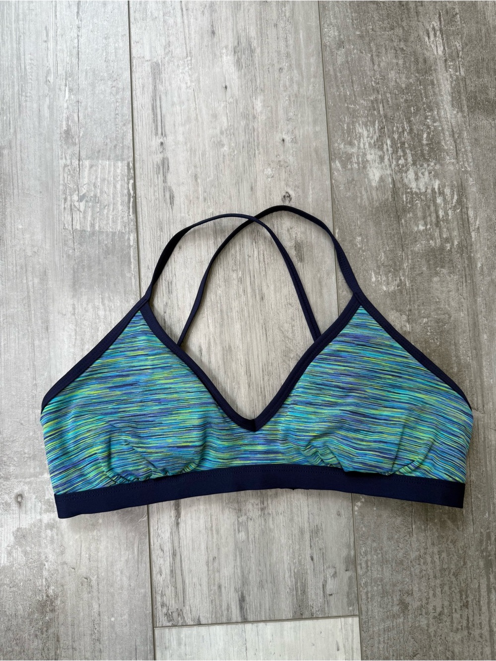 Athleta Bikini Swim Top Medium Blue Green Space Dye Adjustable Straps